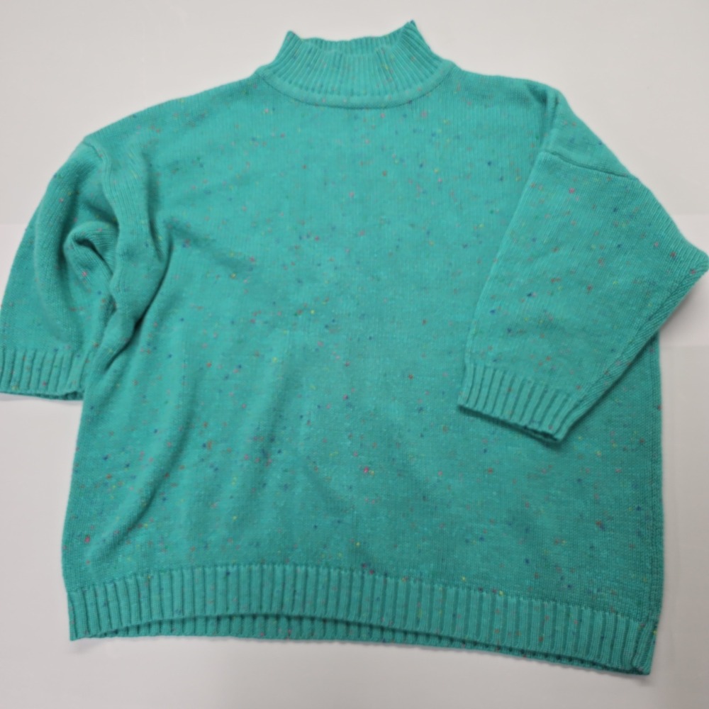 Venezia Sportswear Vintage XL‎ Teal Confetti Flecked Mock Neck Knit Sweater